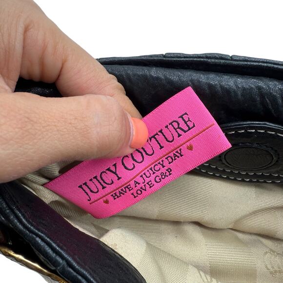Juicy Couture Black Leather Clutch Bag‎ Gold Chain Vintage Y2K - Picture 6 of 9